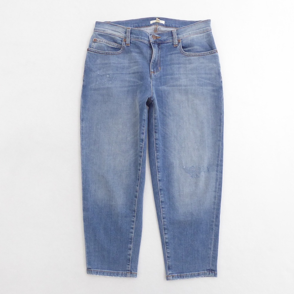 EILEEN FISHER Petite Blue Wash Denim Jeans Distressed Crop Mid Rise Size 8P